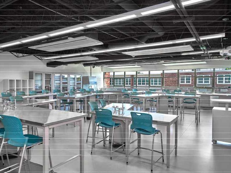 One of a total of ten functional, beautiful and spacious science labs designed by Fox & Fox Architects as part of the Marist High School science wing.